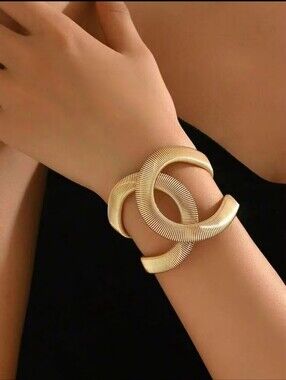 Elegant Gold Tone Interlocking Cuff Bracelet - Women Jewelry